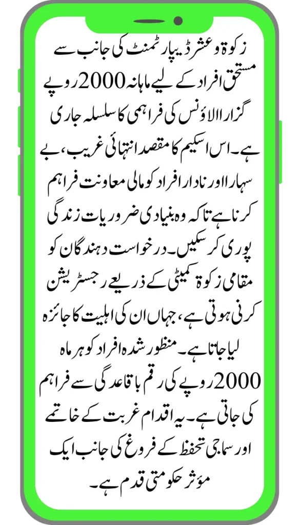 2000 Guzara Allowance Every Month Through Zakat Department