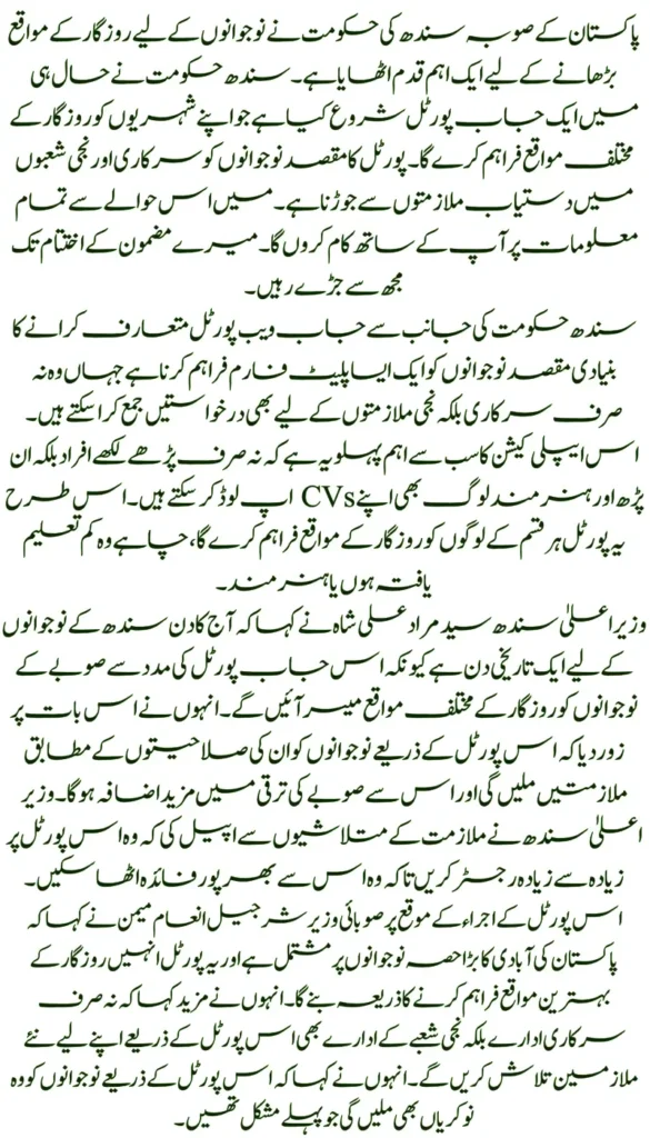 Sindh Government Introduces Job Portal to Open Doors for Youth Employment Opportunities