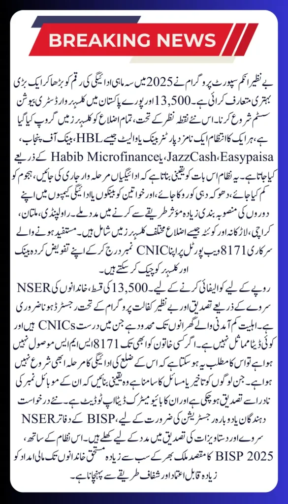 BISP 2025 Payment Cluster Distribution: Full Schedule & District List Released