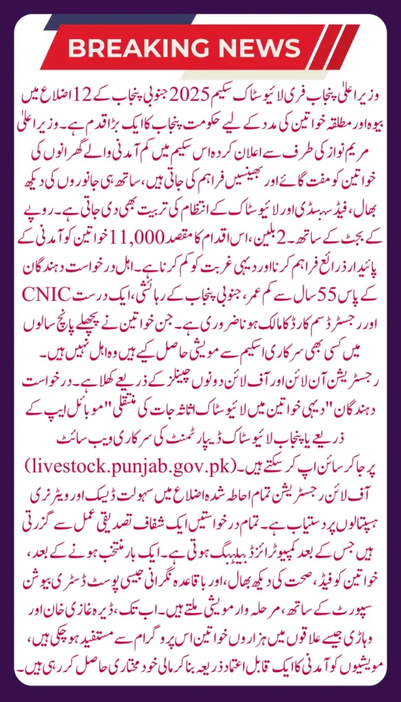 CM Punjab Free Livestock Scheme 2025 Widowed and Abandoned Women Sign Up Here