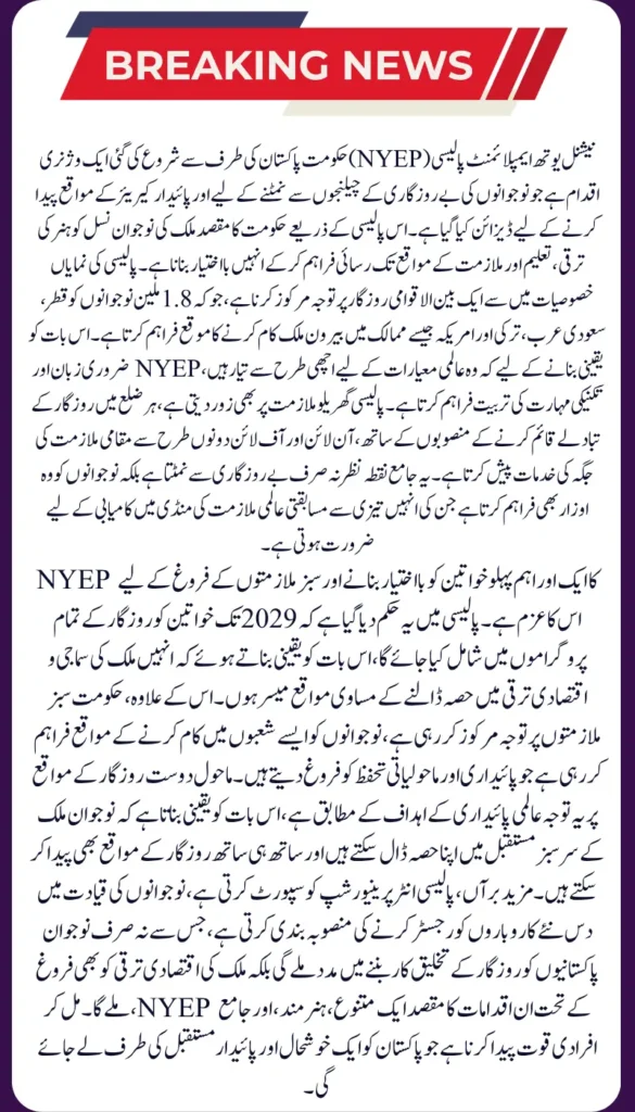 National Youth Employment Policy: Creating Sustainable Careers for the Next Generation