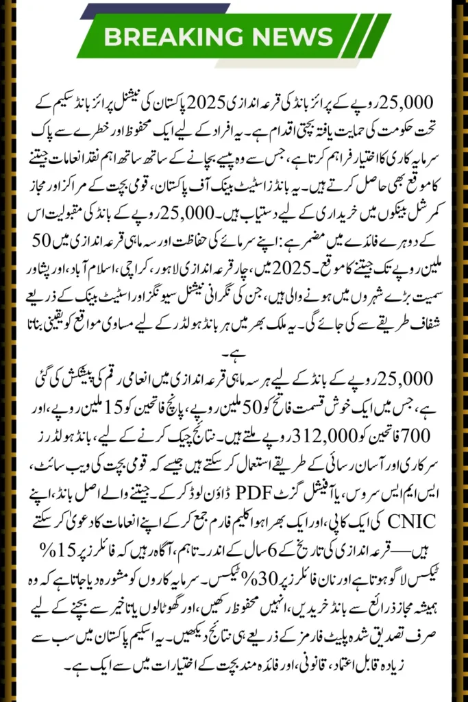 Rs 25,000 Prize Bond Draw 2025: Check Complete Schedule and Results